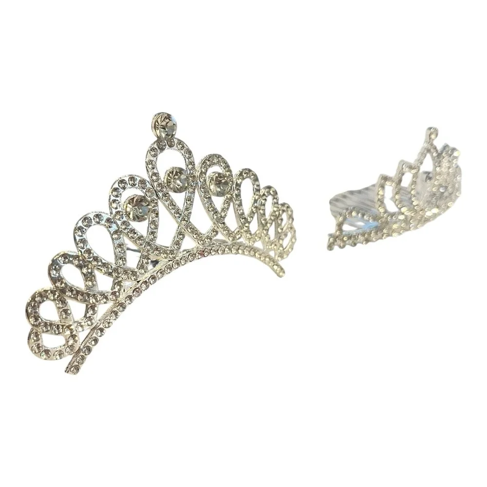 Set of 3 Silver Rhinestone Mini Tiaras Crown with Hair Comb for Girls or Women